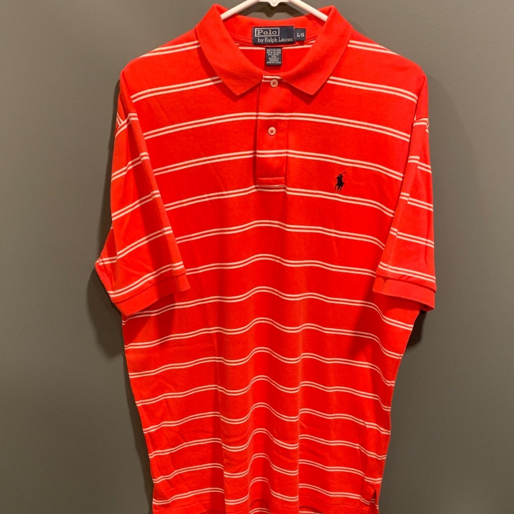 Polo by Ralph Lauren Men's Bright Red Striped Polo